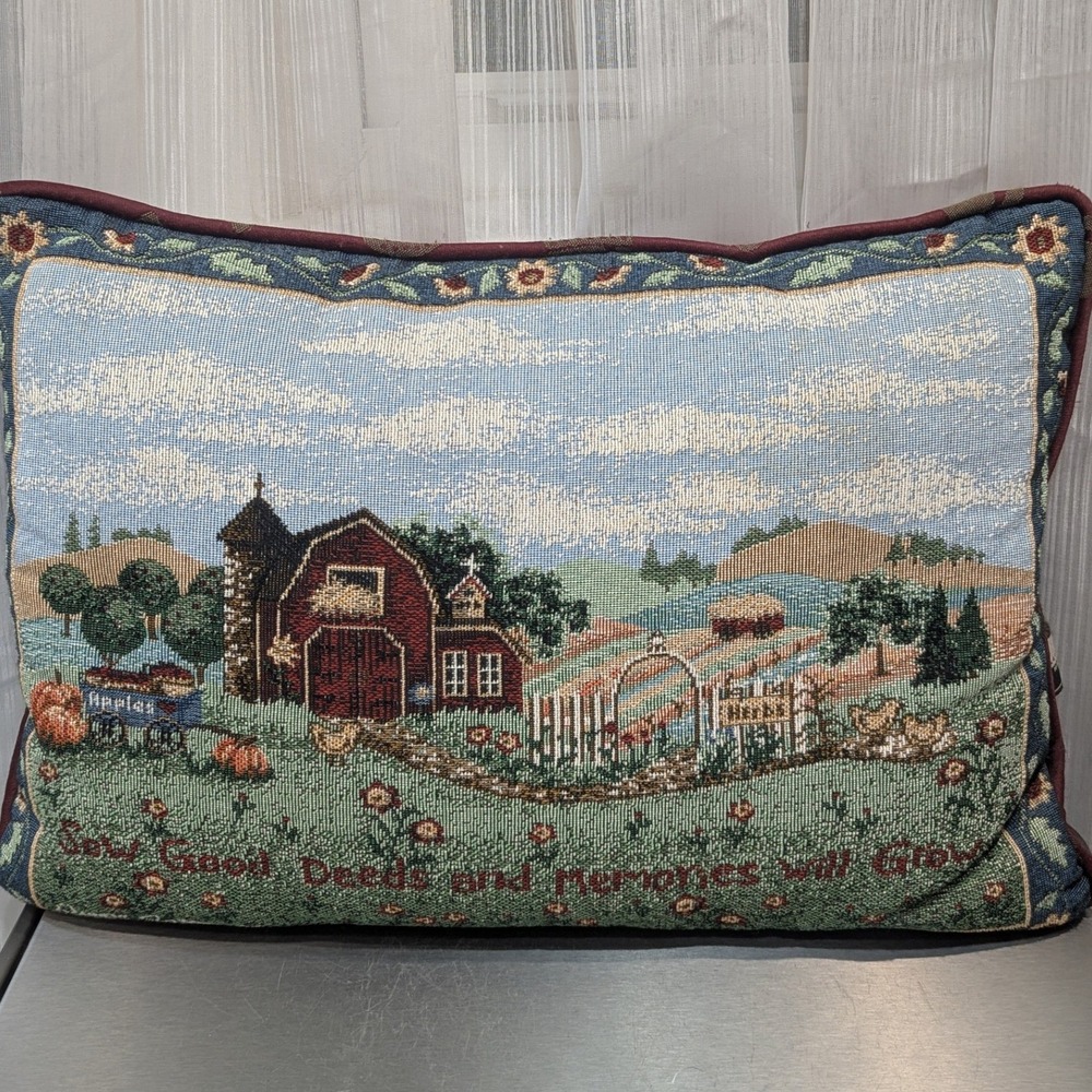 La France Home Tapestry Farm Pillow Sow Good Deeds Barn Acorn Reverse USA Made